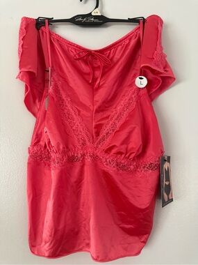 NWT Marilyn Monroe Intimates Red Satin Lace Cami Pajama Tap Short Set Size Large